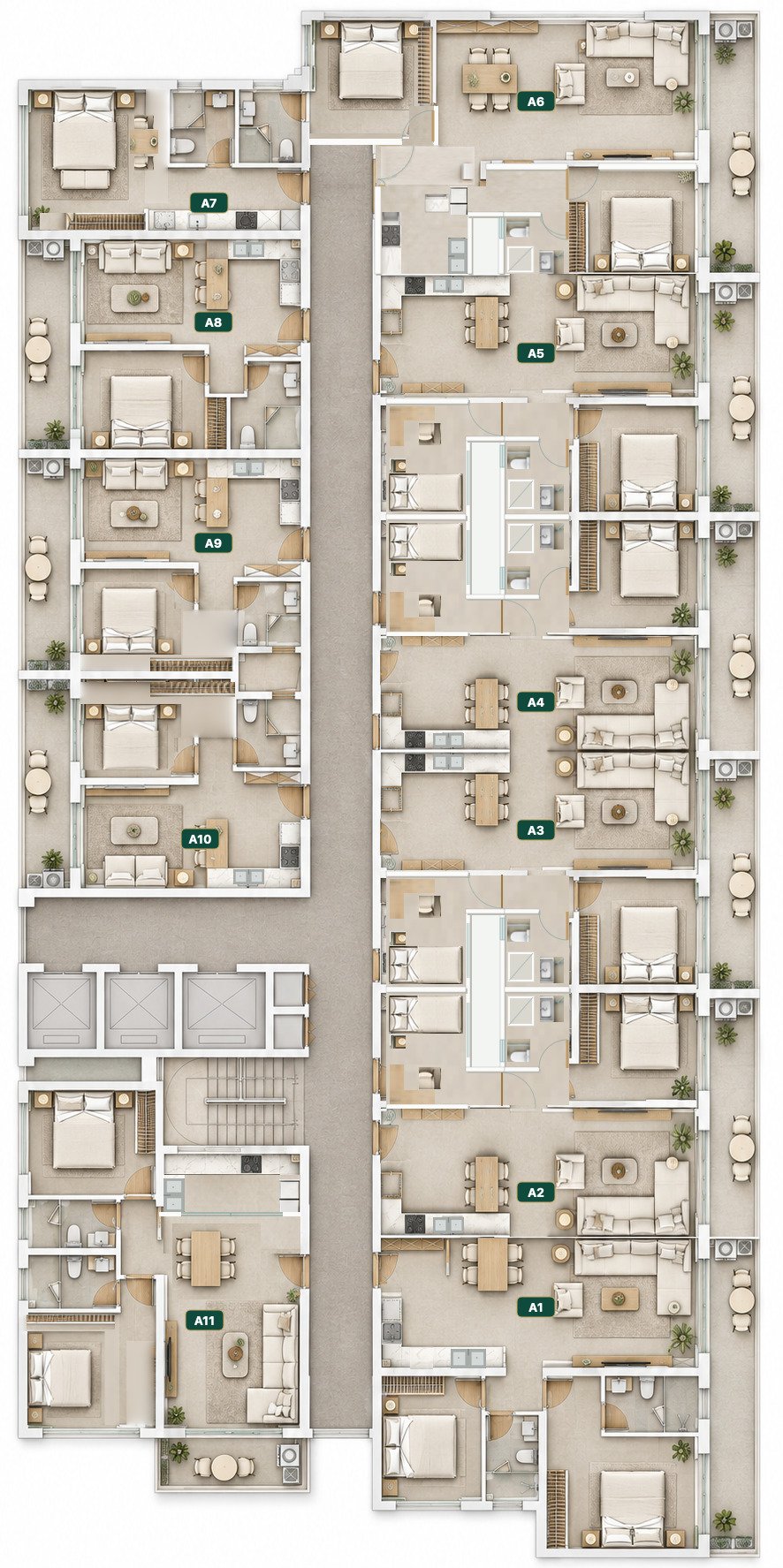 Oxford Garden Block A typical floor layout showing homes A1 to A11